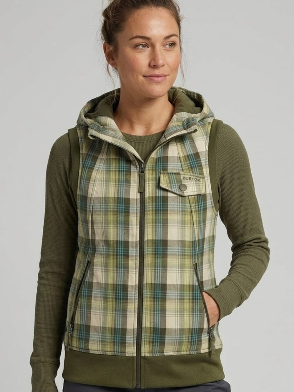 Burton Women’s Dryride Cotton Plaid Full Zip Vest Hoodie Size M. - Picture 1 of 7